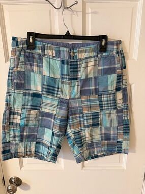 L.L. Bean Women’s Favorite Fit Madras Plaid Patchwork Bermudas 10” inseam  12